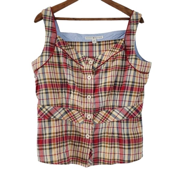 Tommy Hilfiger Tops - Tommy Hilfiger | Plaid button down pleated tank L